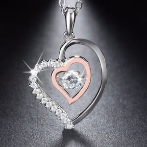 Genuine 925 Silver Double Heart Pendant Necklace
